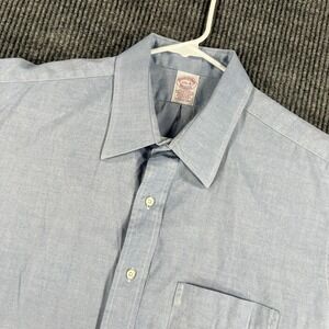 Brooks Brothers Makers Shirt Mens 17.5 Blue Long Sleeve Button Up USA Made